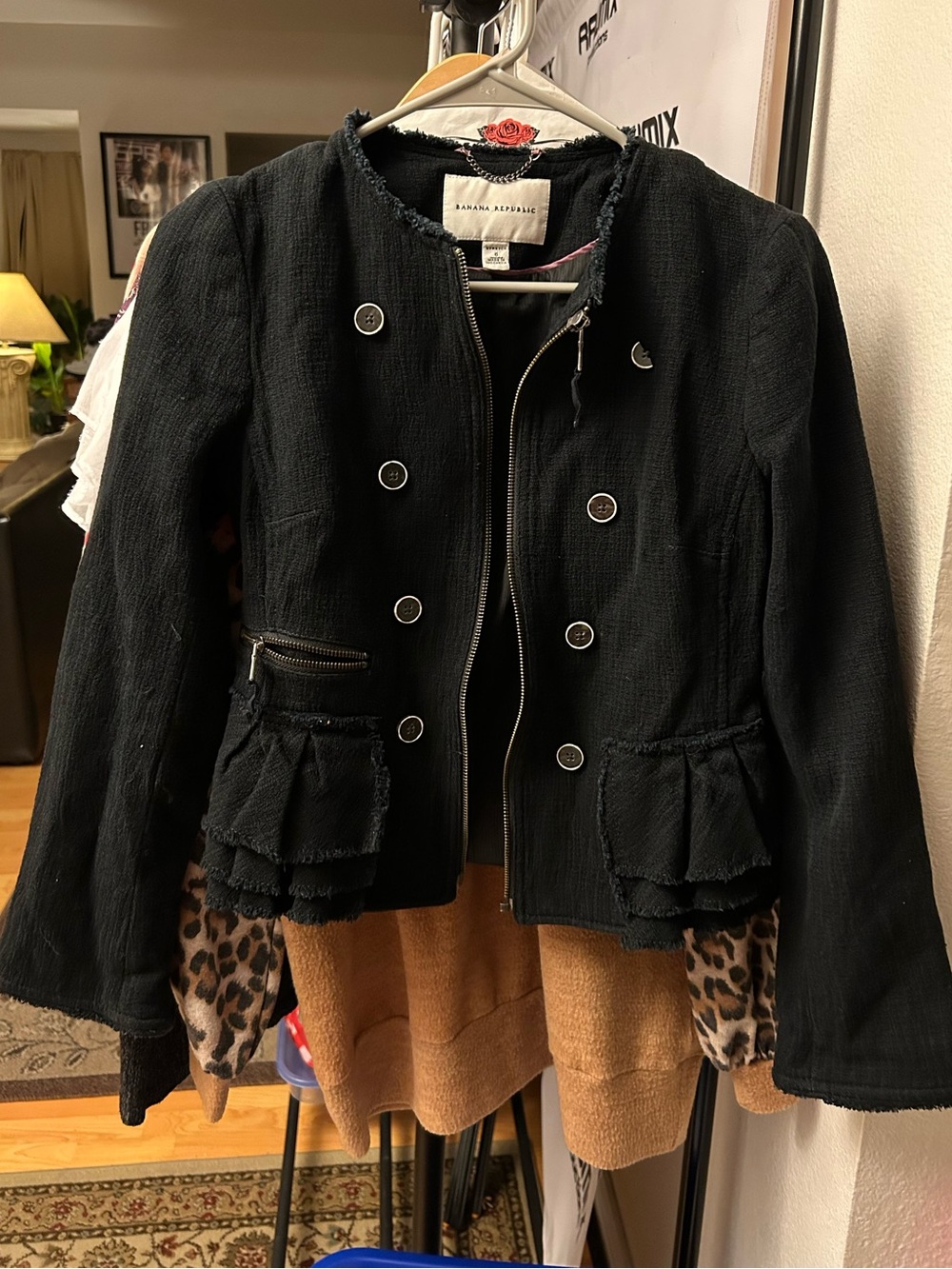 Banana Republic Black Textured Peplum Zip Jacket
